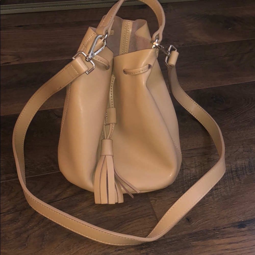 Light tan leather bucket bag